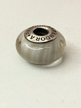 Retired Pandora White & Grey Stripes Murano Glass Charm 790922 ALE 925